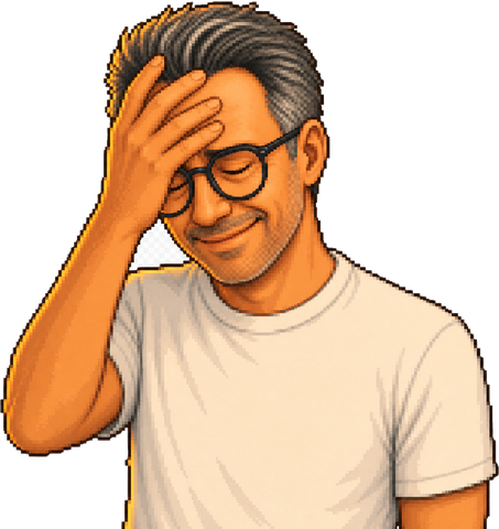 Pixel-art Mert with his face in his palm