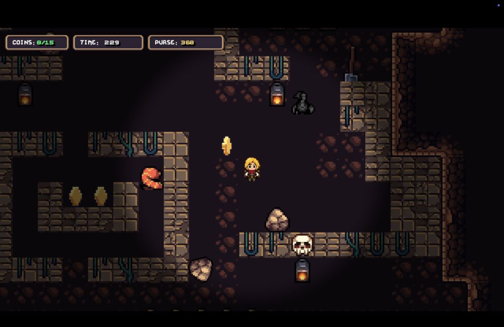 Cora explores a lantern-lit cavern — The Antiquarian gameplay.